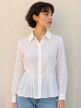 West & Vine 100% Cotton White Blouse S Coastal Grandmother Cottagecore Beach